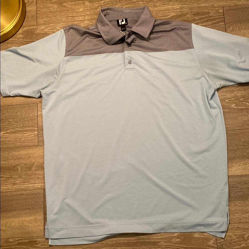 FootJoy Light Blue and Navy Blue Striped Men's Polo Golf Shirt Mens Sz XL